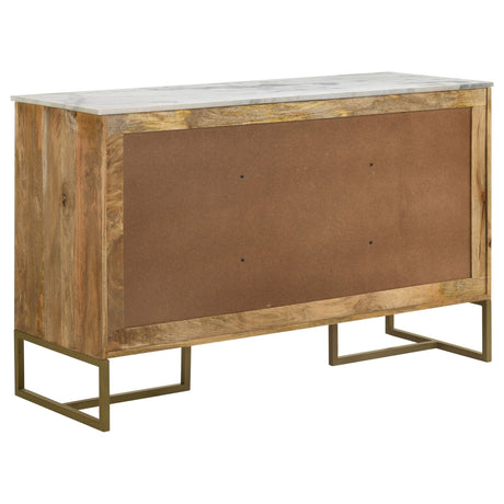Keaton 3 - door Accent Cabinet with Marble Top Natural and Antique Gold | Coaster | Home Elegance USA