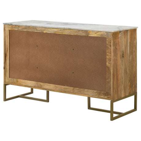 Keaton 3 - door Accent Cabinet with Marble Top Natural and Antique Gold | Coaster | Home Elegance USA