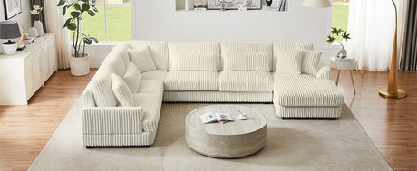 Modern Oversized U-shaped Sectional Sofa with Chaise Lounge in Beige Corduroy, 129' - sold by Home Elegance USA