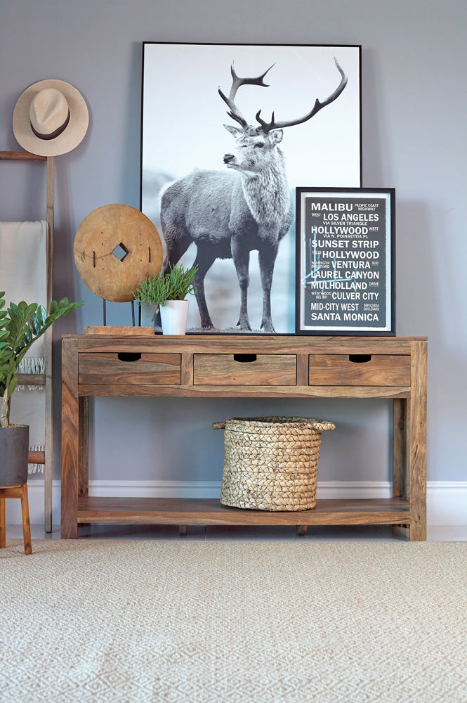 Console Table - Esther 3-drawer Storage Console Table Natural Sheesham