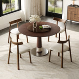 47 Inch Solid Wood Dining Table Set with 4 Chairs, Round Table with 23 Inch Tempered Glass Lazy Susan & Stainless Steel Base, Retro Kitchen Table Set for Home Restaurant Office