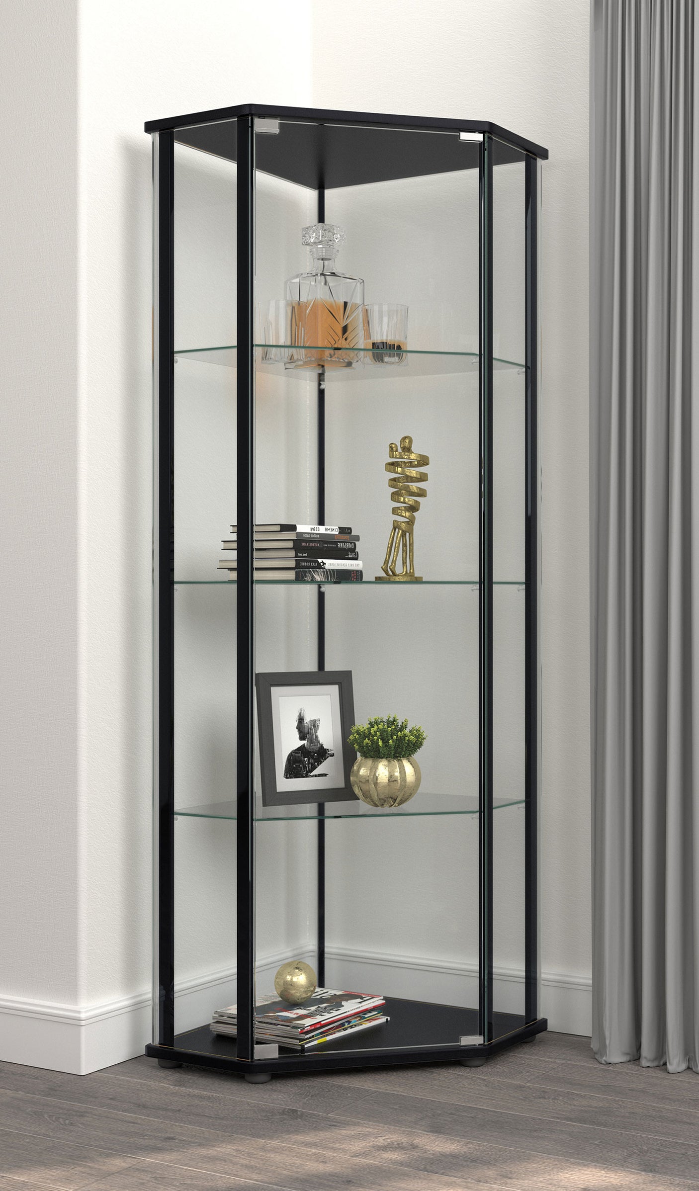 Curio Cabinet - Zenobia Glass Shelf Curio Cabinet Clear and Black