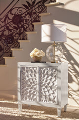 Accent Cabinet - Clarkia Accent Cabinet with Floral Carved Door White