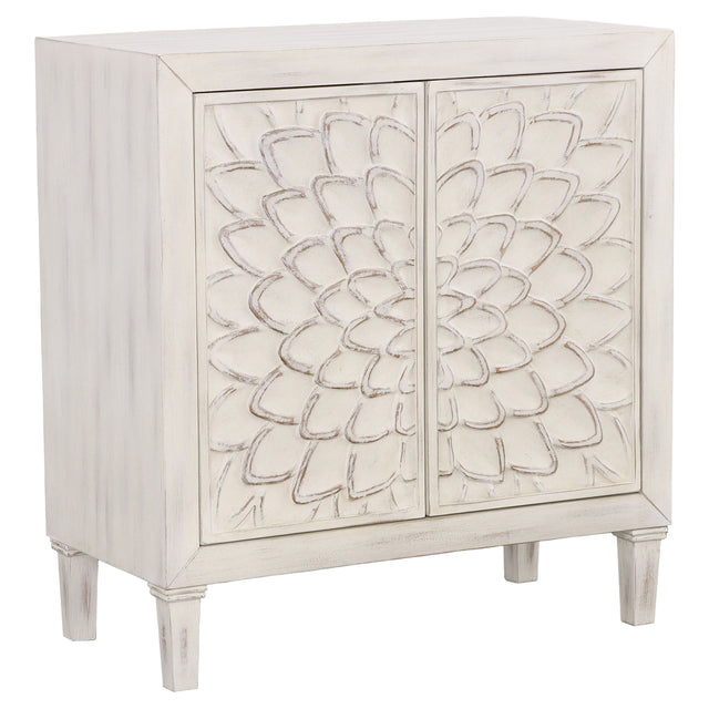 Accent Cabinet - Clarkia Accent Cabinet with Floral Carved Door White