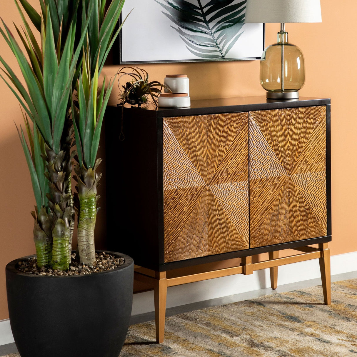 Zira Sunburst 2 - door Accent Cabinet Brown and Antique Gold - 953496 - image - 2