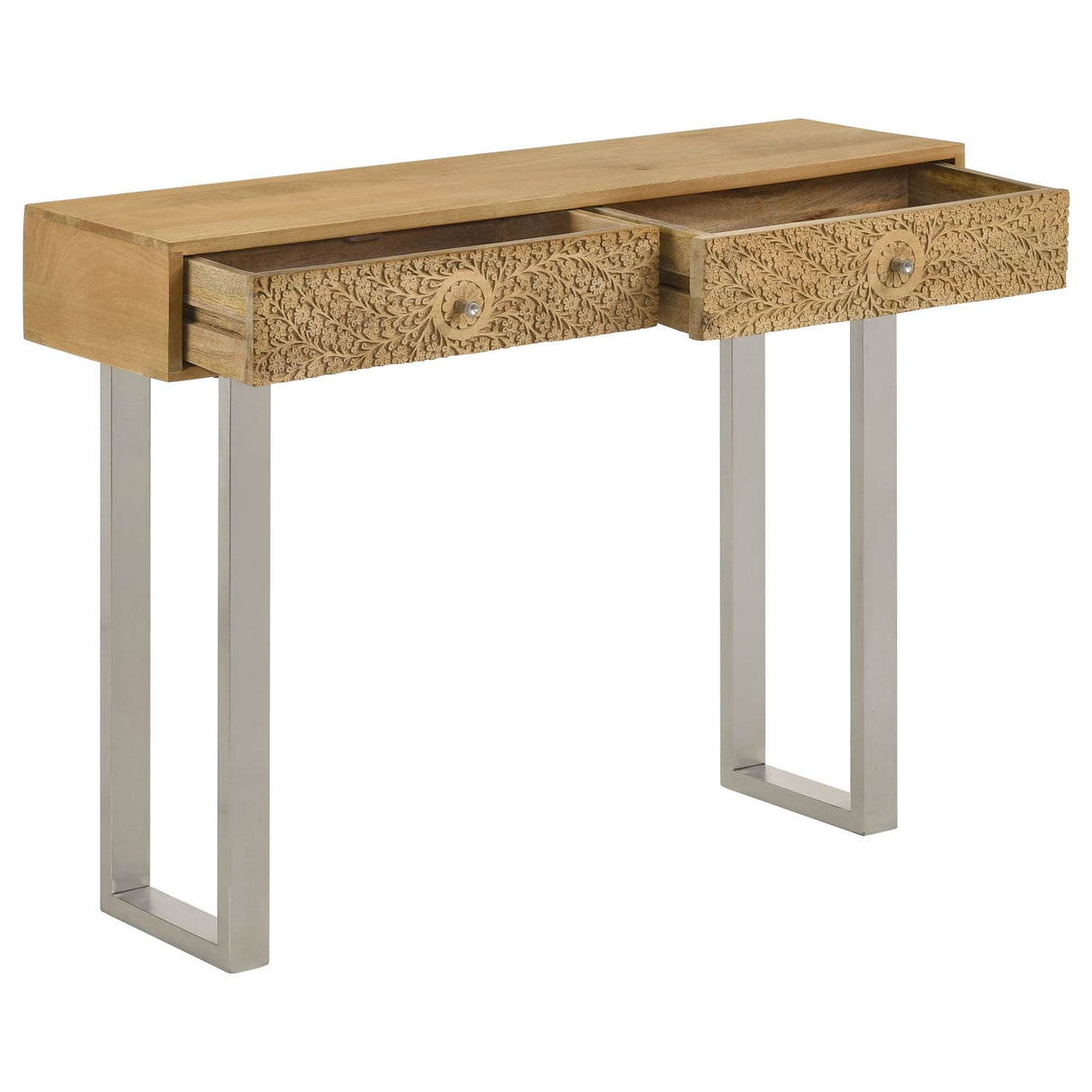 Console Table - Draco Console Table with Hand Carved Drawers Natural