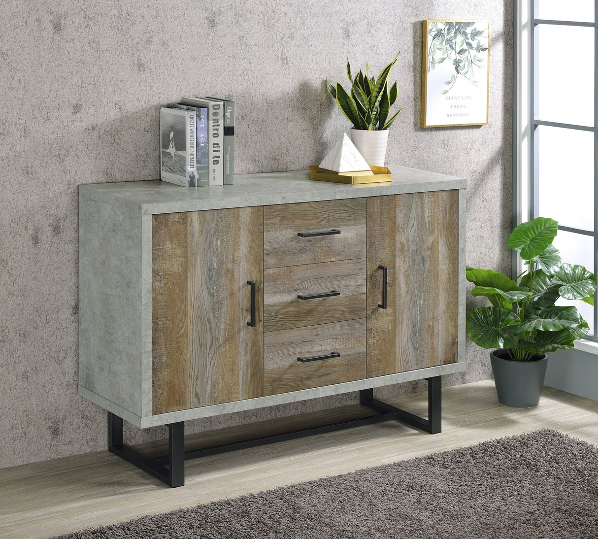 Abelardo 3 - drawer Accent Cabinet Weathered Oak and Cement | Coaster | Home Elegance USA