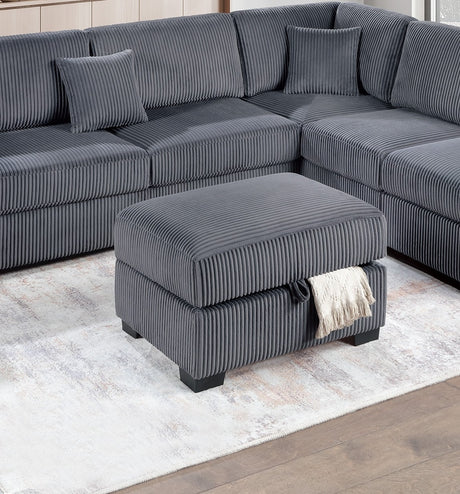 Dark Gray Wide Welt Corduroy Sectional Sofa Reversible Chaise Sofa w USB Storage Ottoman Upholstered Couch Pillows 3pc Set - sold by Home Elegance USA