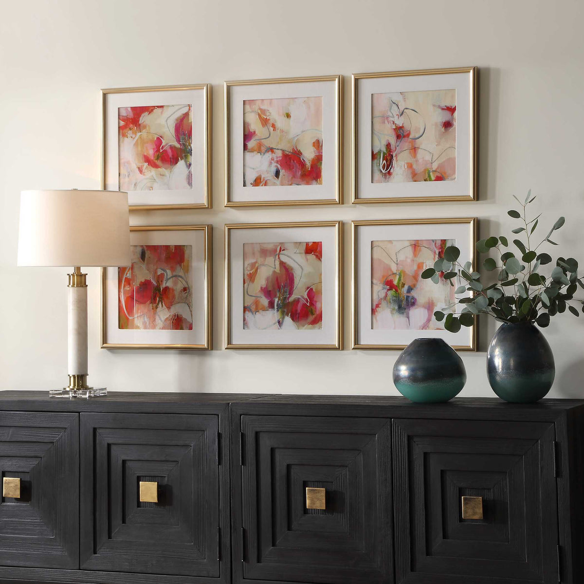 Fresh Start Red Abstract Prints (Set of 6) by Uttermost - View 3