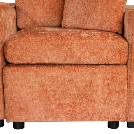 120.5' L-shaped Convertible Sofa Bed Modular Sectional Sofa Reversible Sleeper with Pull-Out Bed, Cup Holders, and Ample Storage Space for Living Room(Old SKU:N719S001940G), Orange - sold by Home Elegance USA