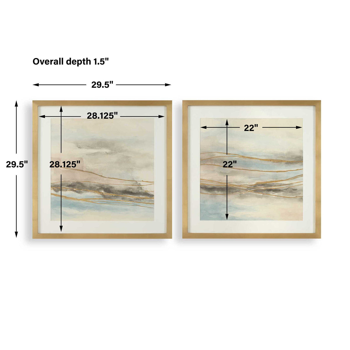 So Golden Abstract Landscape Prints (Set of 2) Black / Blue / Brass / Gold / Gray / Pink / White - Light Brown / Light Blue by Uttermost - View 8