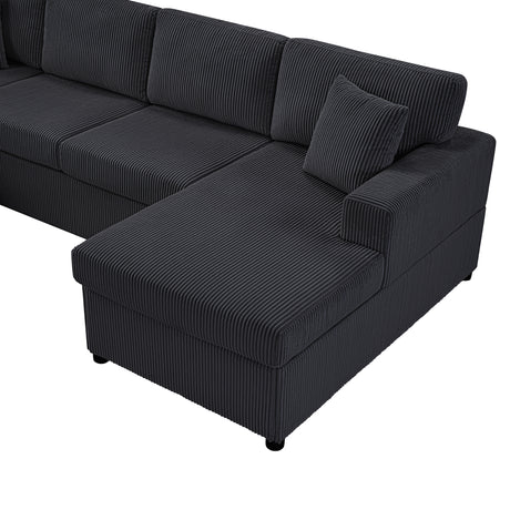 Oversized Sectional Sofa 115.3' U-Shaped Sofa with Chaise Lounge and Three Soft Throw Pillows, Black Corduroy Fabric - sold by Home Elegance USA