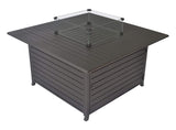 45 Inch 50,000 Btu Square Propane Gas Fire Pit Table, Perfect for Outside Patio/Backyard, w/ Glass Wind Guard, Aluminum Tabletop, Glass Rocks, Cover and Table Lid - Mocha Brown-MUST LTL TRANSPORTATION