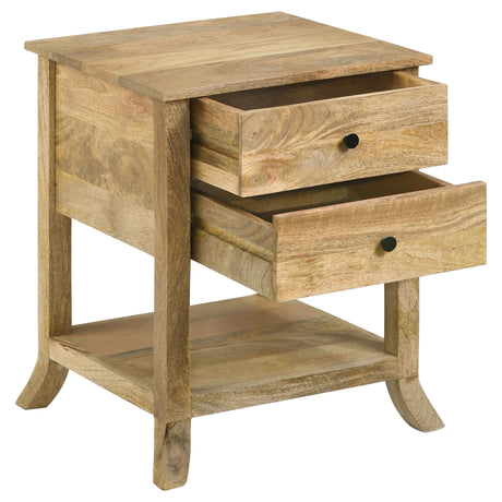 Side Table - Russo 2-drawer Accent Table with Open Shelf Natural Mango