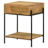 Side Table - Declan 1-drawer Accent Table with Open Shelf Natural Mango and Black