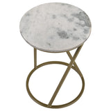 Side Table - Malthe Round Accent Table with Marble Top White and Antique Gold