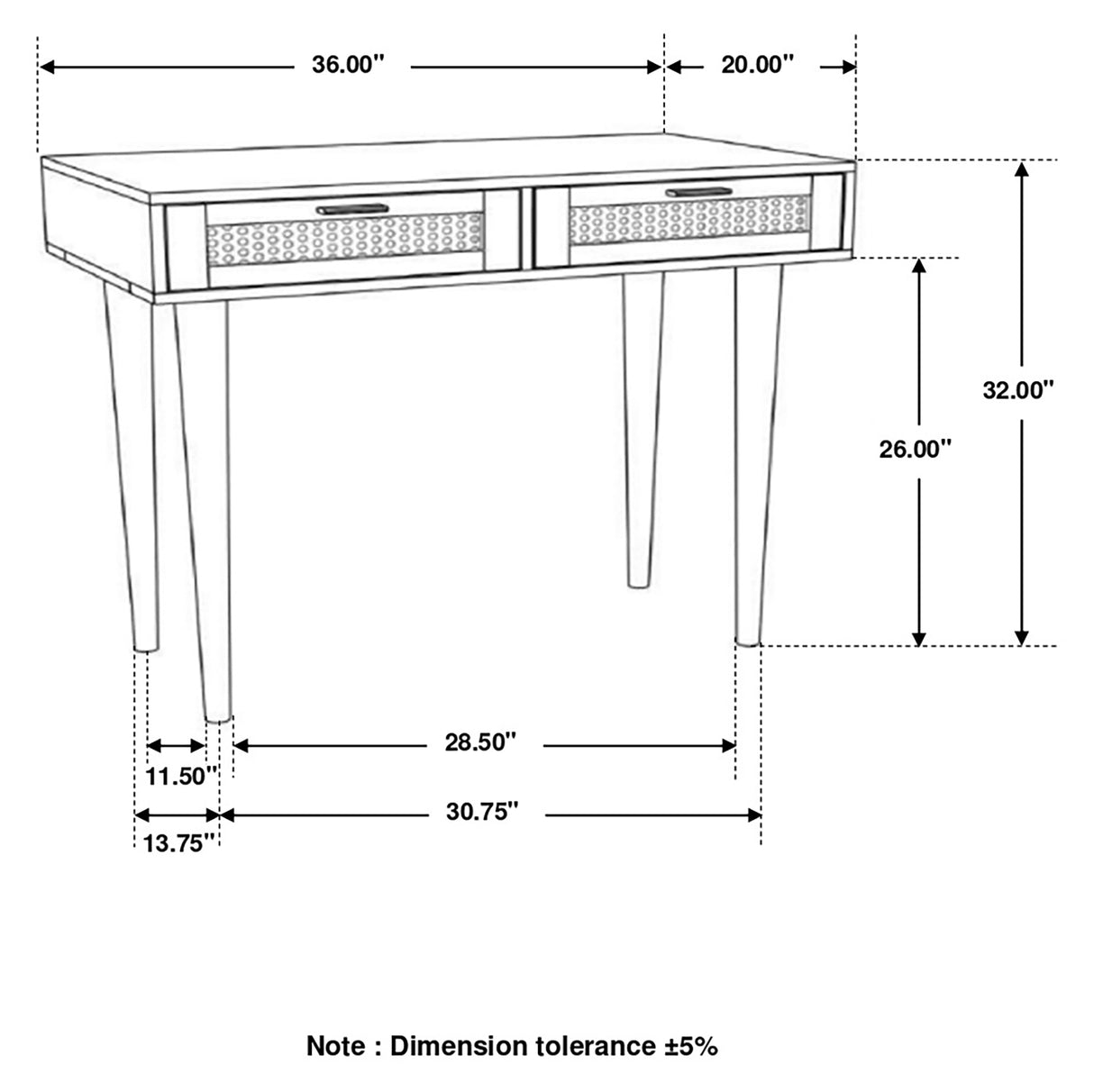 Writing Desk - Zamora Rectangular 2-drawer Accent Writing Desk Natural