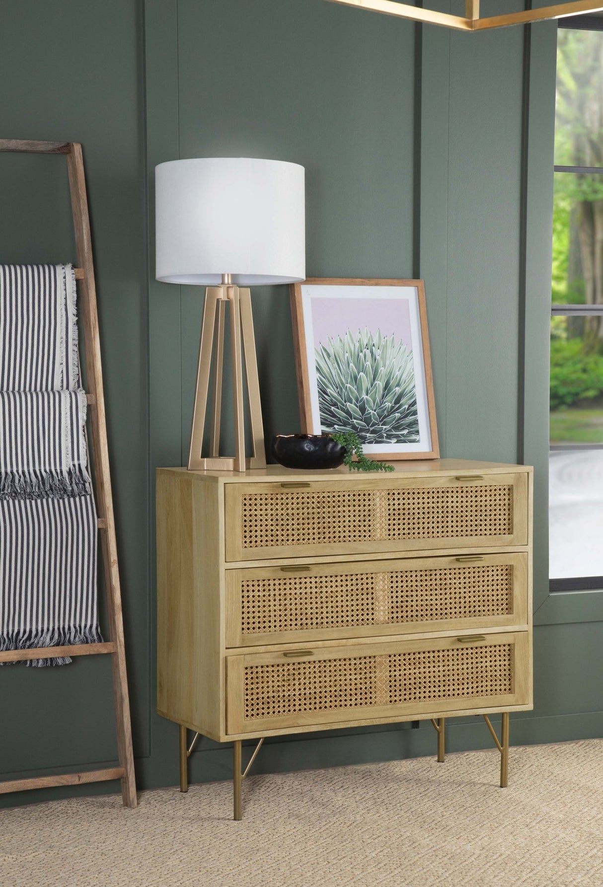 Zamora 3 - drawer Accent Cabinet Natural and Antique Brass | Coaster | Home Elegance USA