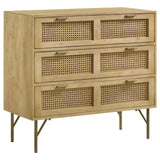 Zamora 3 - drawer Accent Cabinet Natural and Antique Brass | Coaster | Home Elegance USA