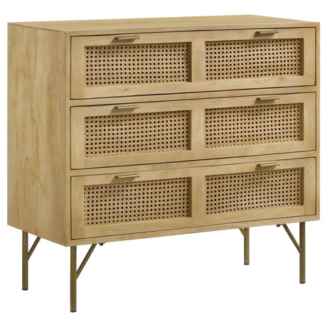 Zamora 3 - drawer Accent Cabinet Natural and Antique Brass | Coaster | Home Elegance USA