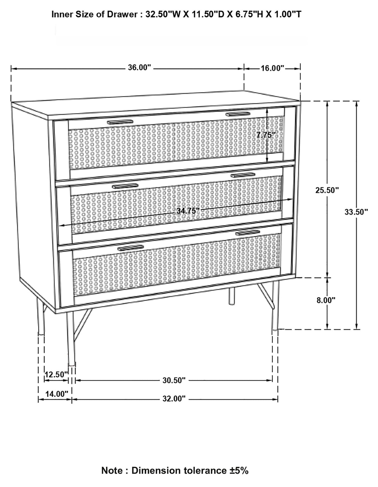 Zamora 3 - drawer Accent Cabinet Natural and Antique Brass | Coaster | Home Elegance USA