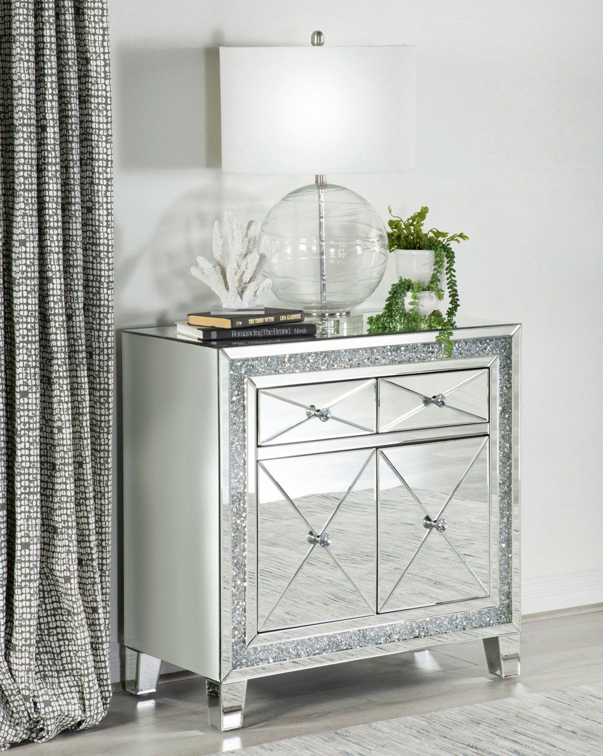 Arwen 2 - drawer Accent Cabinet Clear Mirror with LED Lighting | Coaster | Home Elegance USA