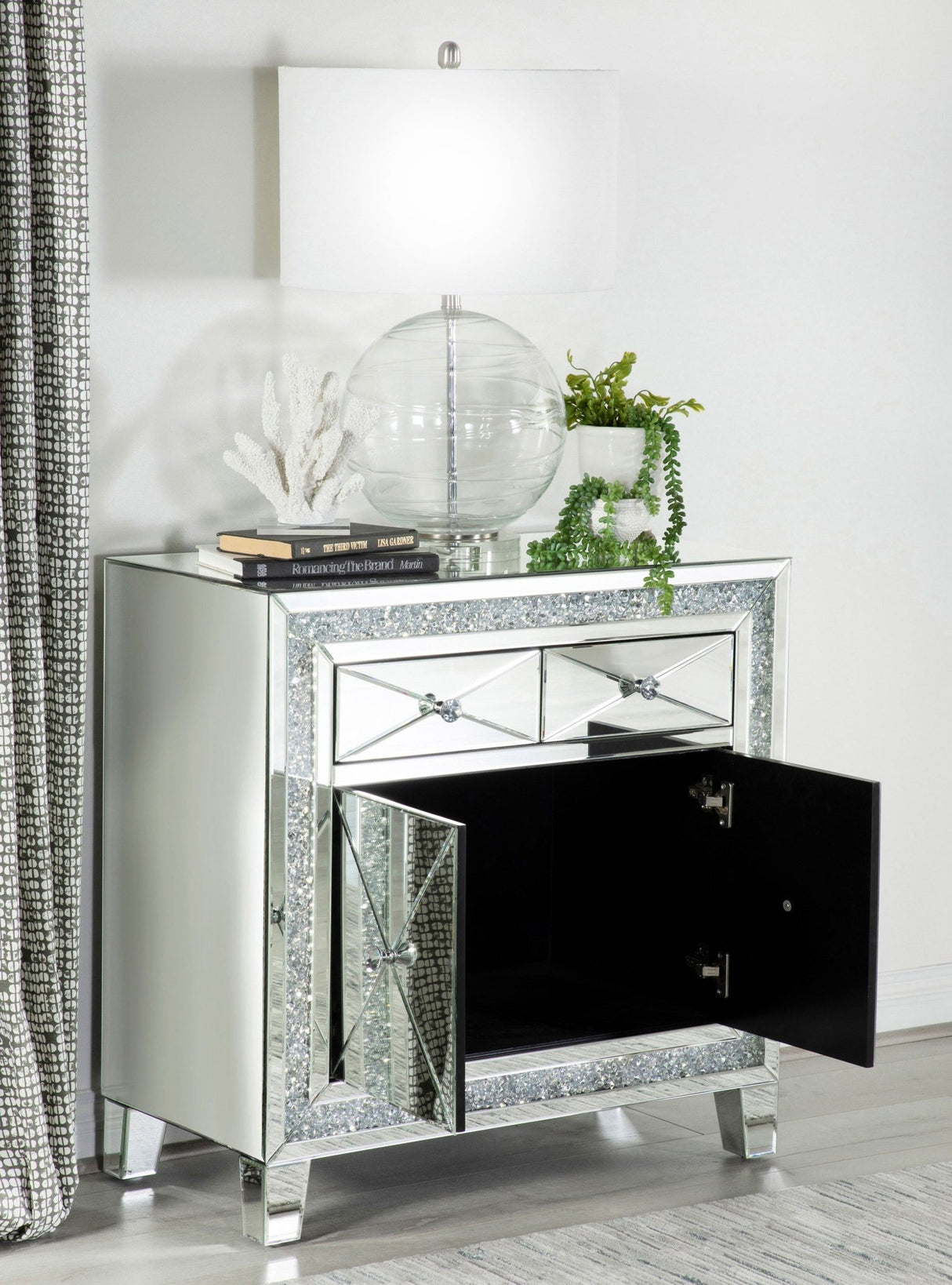 Arwen 2 - drawer Accent Cabinet Clear Mirror with LED Lighting | Coaster | Home Elegance USA