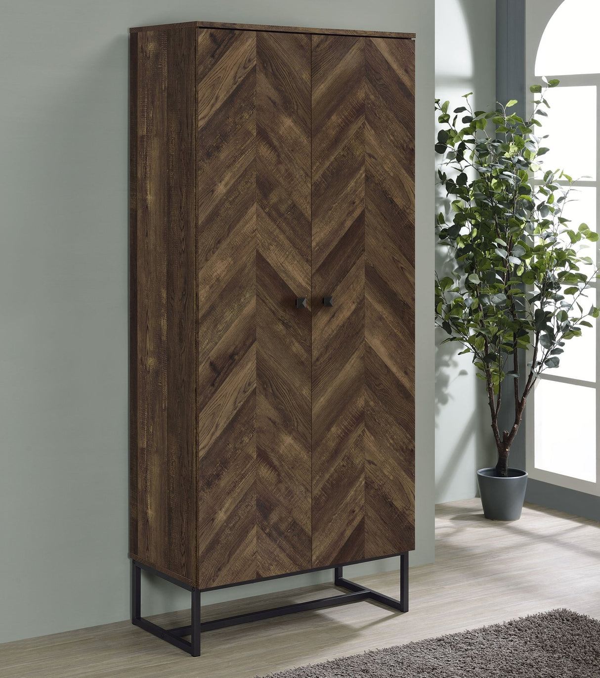 Carolyn 2 - door Accent Cabinet Rustic Oak and Gunmetal | Coaster | Home Elegance USA