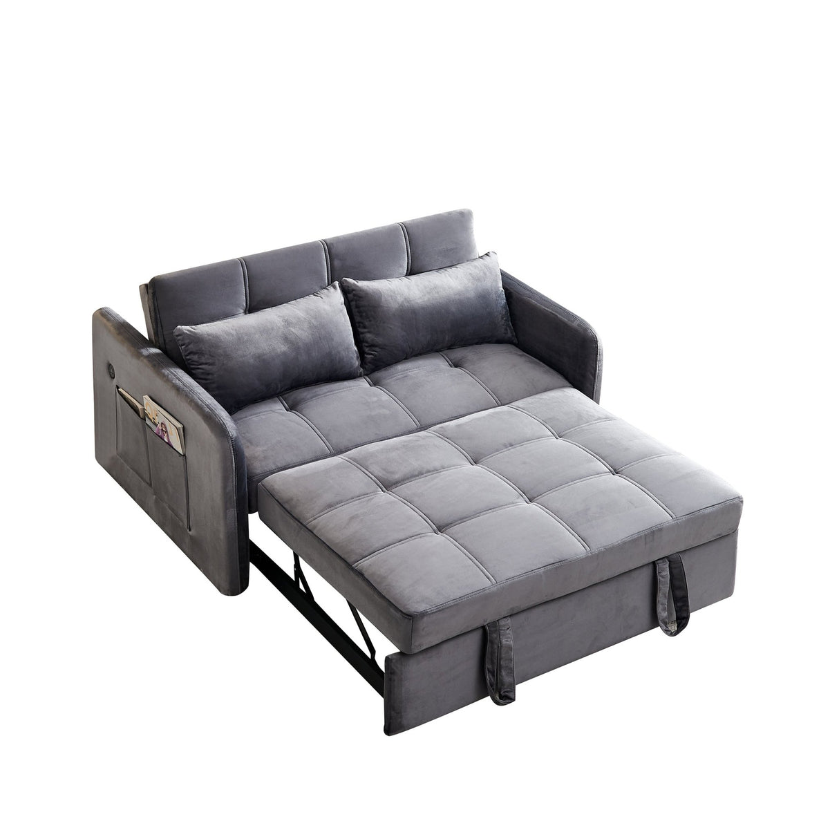 55.5" Twins Pull Out Sofa Bed Grey Velvet - W1097104077 - image - 12