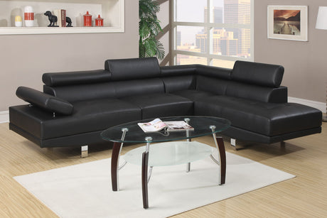Black Color Sectional Living Room Furniture Faux Leather Adjustable Headrest Right Facing Chaise & Left Facing Sofa - sold by Home Elegance USA