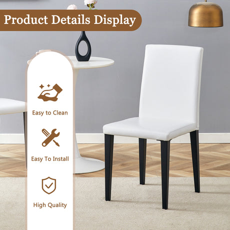 Table and chair set.Modern dining table, tempered glass countertop, and artistic MDF legs.Paried With 6 White PU dining chairs, simple and versatile, comfortable and accompanied. - sold by Home Elegance USA