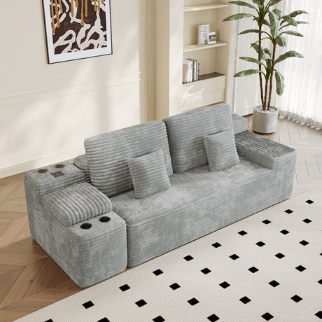 150''Width 5-piece Sectional Sofa with 2 Ottomans,Comfy U-shaped Sofa Couch for Living Room,Light Grey Plush Corduroy Fabric - sold by Home Elegance USA