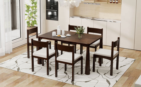 TREXM 7-Piece Retro Dining Table Set for 6, Wood Dining Table Set for 6 with Upholstered Chairs for kitchen & Dining Room (Espresso) - sold by Home Elegance USA
