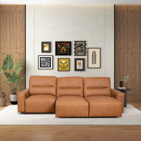Grant Triple PWR Convertible Sofa - Cognac Leather - sold by Home Elegance USA