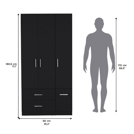 Armoire Wardrove 71', 4 Doors, Hanging Rod, 3 Cabinets, 6 Shelves, Black - sold by Home Elegance USA