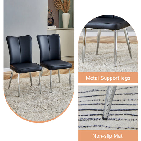 Table and chair set.Modern Simple Marble Pattern Dining Set - 71'x35.4' Table with 8 Black PU Chairs with a vertical stripe design on the backrest. Tempered glass tabletop,White Marble Pattern. - sold by Home Elegance USA