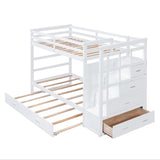 Twin Over Twin Bunk Bed with Trundle and Staircase,White(OLD SKU:LT000068AAK) - Home Elegance USA