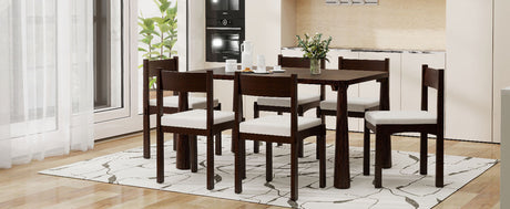 TREXM 7-Piece Retro Dining Table Set for 6, Wood Dining Table Set for 6 with Upholstered Chairs for kitchen & Dining Room (Espresso) - sold by Home Elegance USA