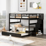 Stairway Full-Over-Full Bunk Bed with Twin size Trundle, Storage and Guard Rail for Bedroom, Dorm - Espresso(OLD SKU :LT000210AAP)