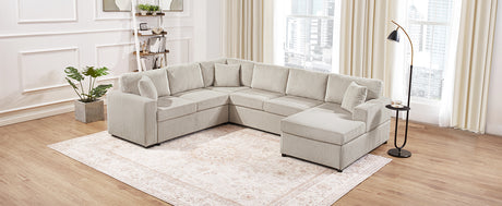 Oversized Sectional Sofa 115.3' U-Shaped Sofa with Chaise Lounge and Three Soft Throw Pillows, Light Gray Corduroy, 115.3' x 90.5' - sold by Home Elegance USA