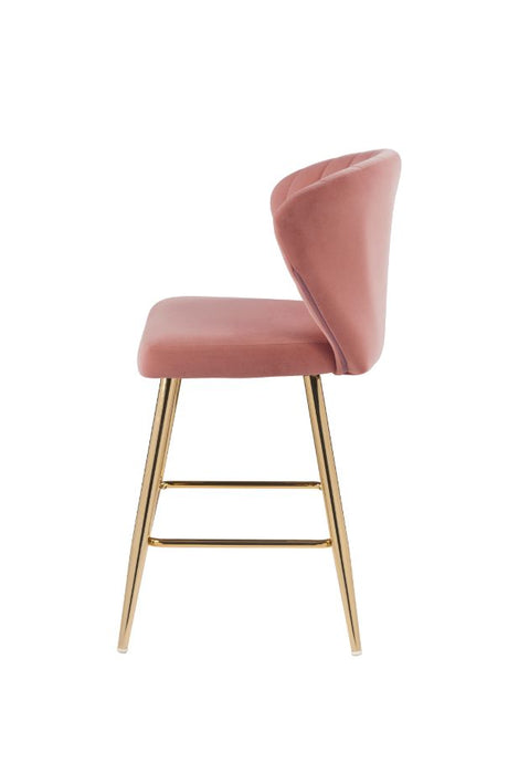 Acme - Rizgek Counter Height Chair 96090 Pink Velvet & Gold Finish