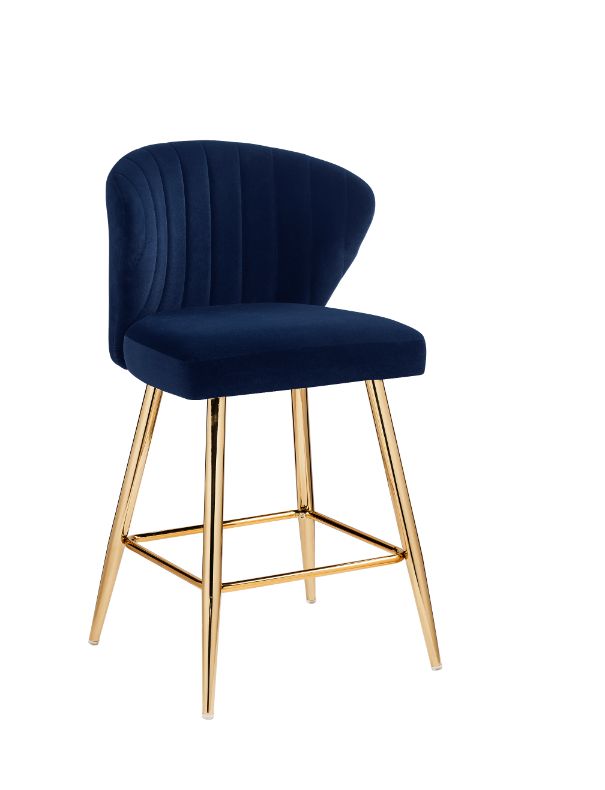 Acme - Rizgek Counter Height Chair 96092 Blue Velvet & Gold Finish