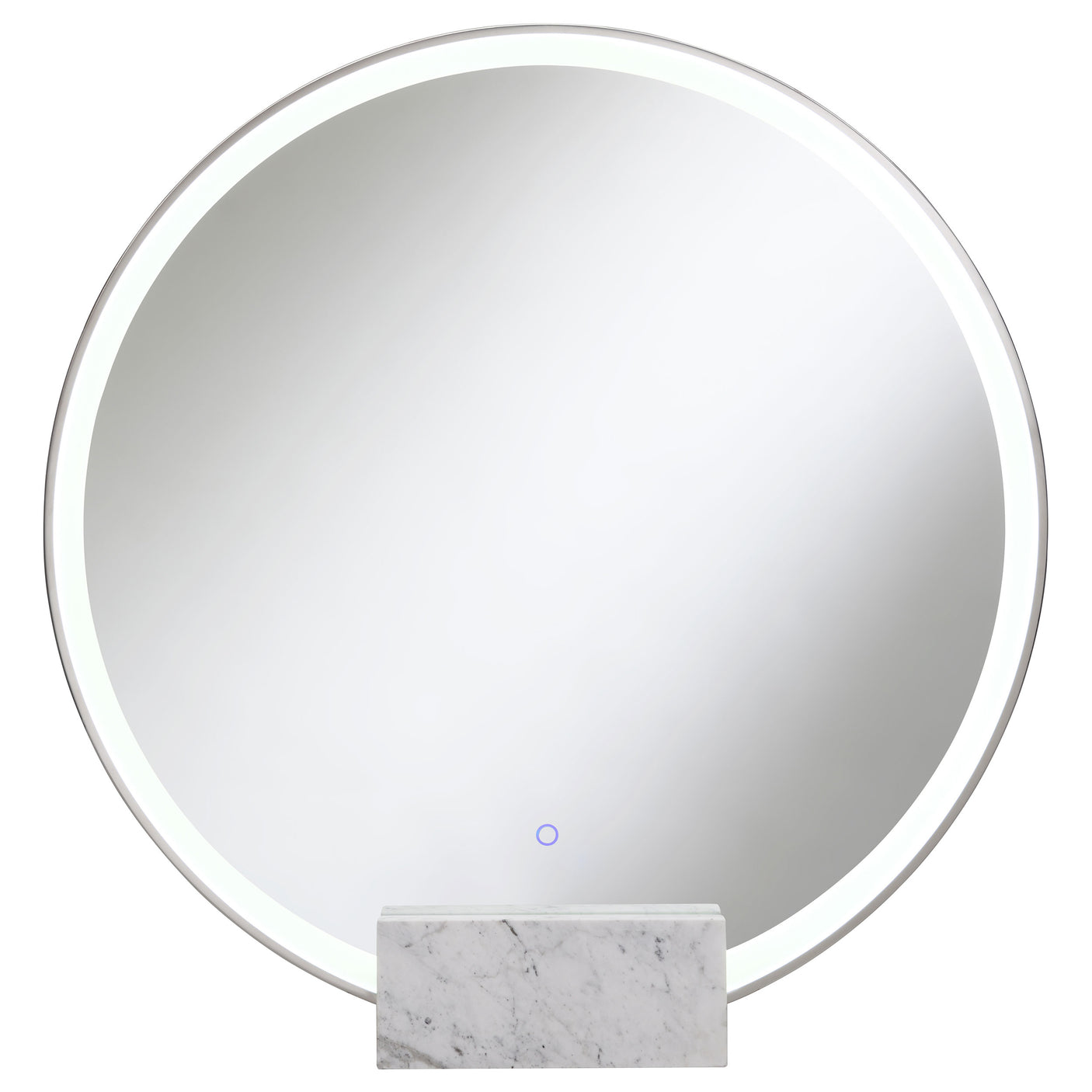 Table Mirror - Jocelyn Round Table Top LED Vanity Mirror White Marble Base Chrome Frame