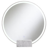 Table Mirror - Jocelyn Round Table Top LED Vanity Mirror White Marble Base Chrome Frame