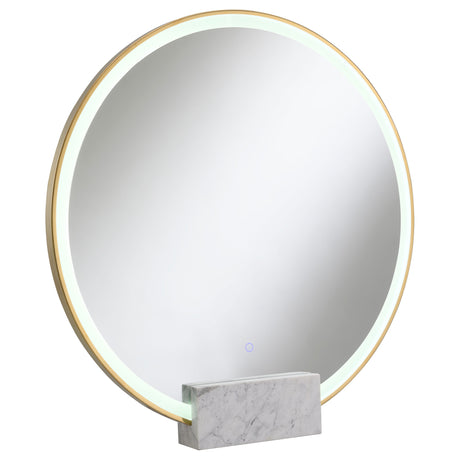 Table Mirror - Jocelyn Round Table Top LED Vanity Mirror White Marble Base Gold Frame