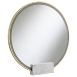 Table Mirror - Jocelyn Round Table Top LED Vanity Mirror White Marble Base Gold Frame