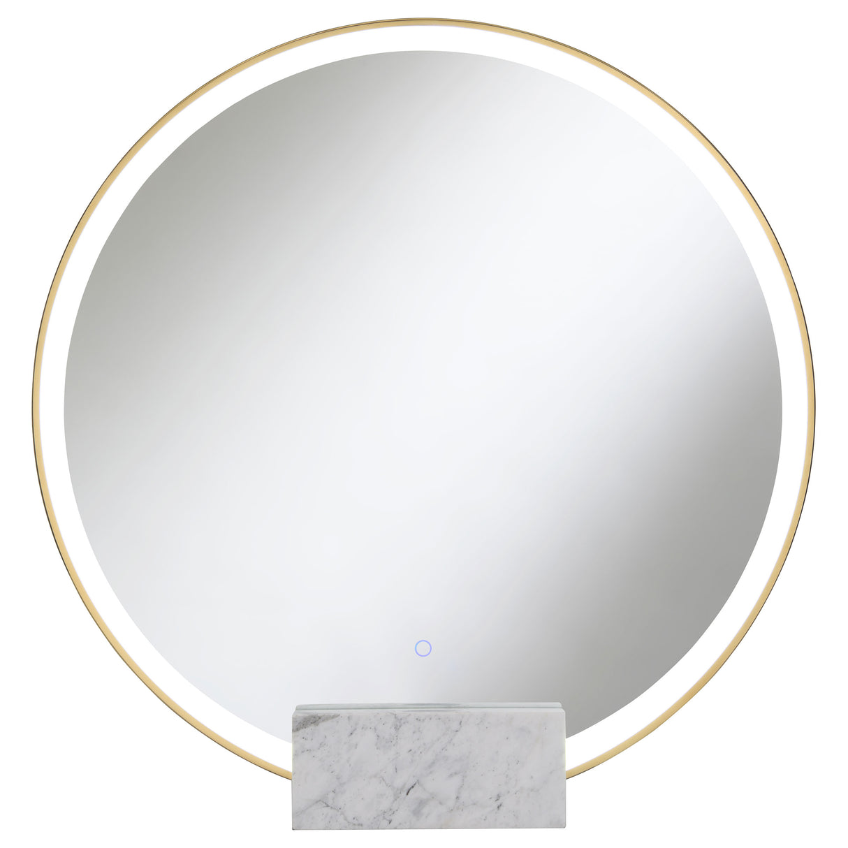 Table Mirror - Jocelyn Round Table Top LED Vanity Mirror White Marble Base Gold Frame