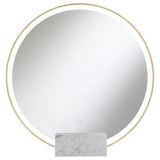 Table Mirror - Jocelyn Round Table Top LED Vanity Mirror White Marble Base Gold Frame