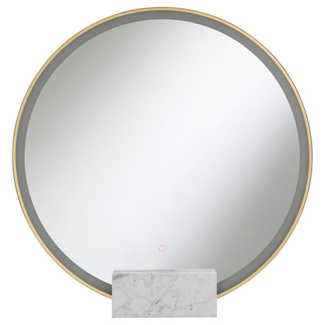 Table Mirror - Jocelyn Round Table Top LED Vanity Mirror White Marble Base Gold Frame