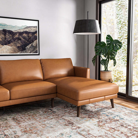 Lore  L-Shaped Genuine Leather Sectional In Tan Right Facing - sold by Home Elegance USA